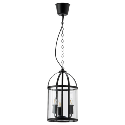 GALJON Pendant lamp, black, transparent glass, 25 cm