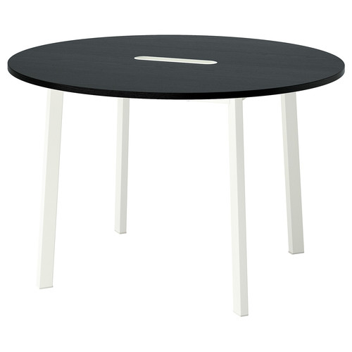 MITTZON Conference table, round black stained ash veneer/white, 120x75 cm