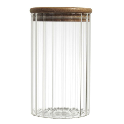 Glass Storage Jar, fluted, acacia lid