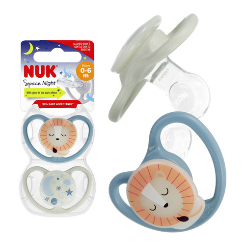 NUK Soother Pacifier Space Night 2pcs 0-6m, blue/grey