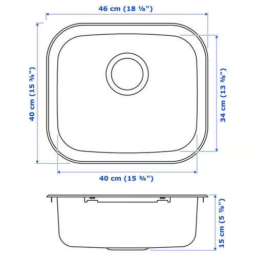 FYNDIG Single-bowl inset sink, stainless steel, 46x40 cm