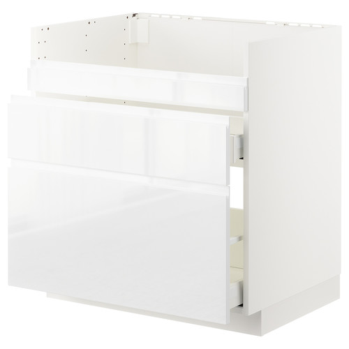 METOD Base cb f HAVSEN snk/3 frnts/2 drws, white Maximera, Voxtorp high-gloss/white, 80x60 cm