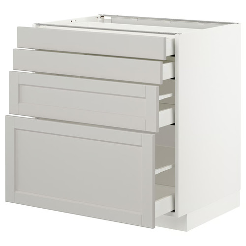 METOD/MAXIMERA Base cab 4 frnts/4 drawers, white/Lerhyttan light grey, 80x61.9x88 cm