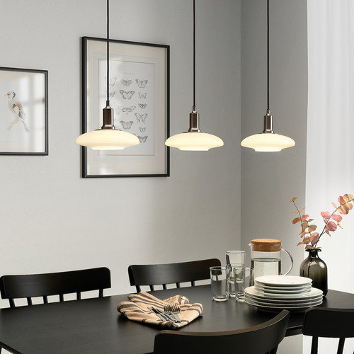 TÄLLBYN Pendant lamp with 3 lamps, nickel-plated/opal white glass, 89 cm