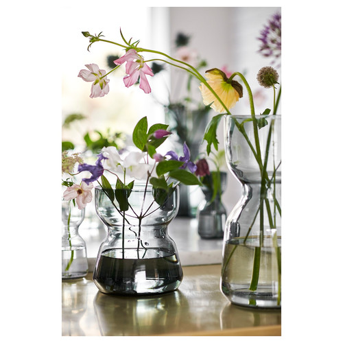 OMTÄNKSAM Vase, light grey, 18 cm