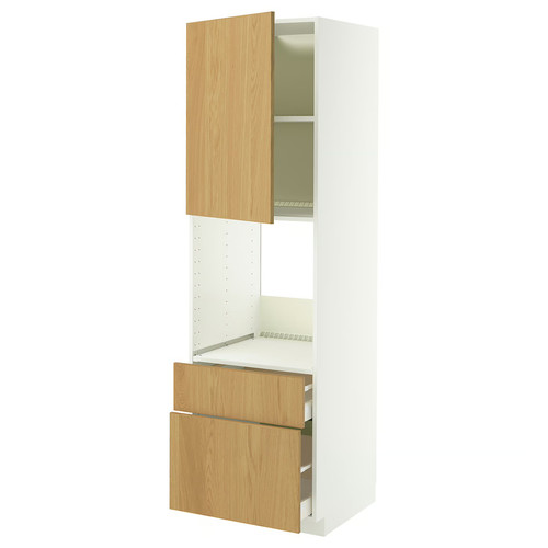 METOD / MAXIMERA High cabinet f oven+door/2 drawers, white/Sinarp oak veneer, 60x60x200 cm