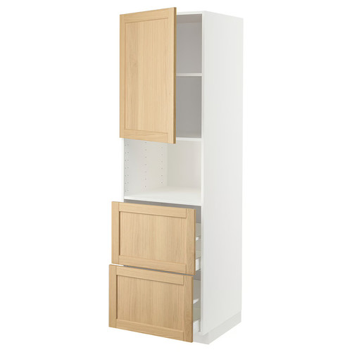 METOD / MAXIMERA Hi cab f micro w door/2 drawers, white/Forsbacka oak, 60x60x200 cm