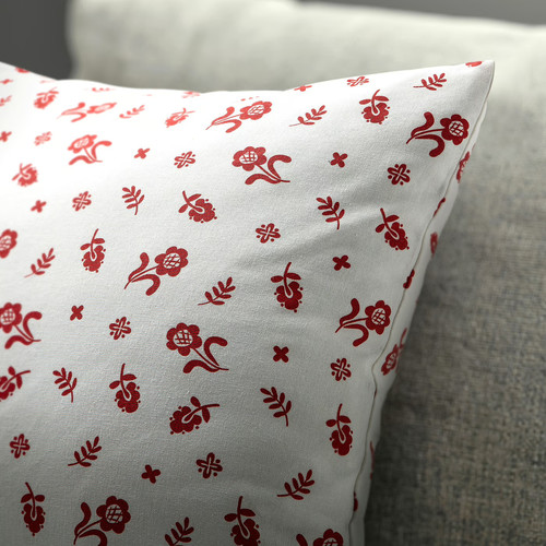 TÅGSÄCKMAL Cushion cover, white/floral pattern, 50x50 cm