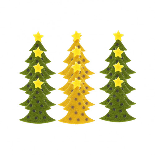 CRAFT WITH FUN Felt Christmas Tree Shapes, Green/Yellow, 12 pcs