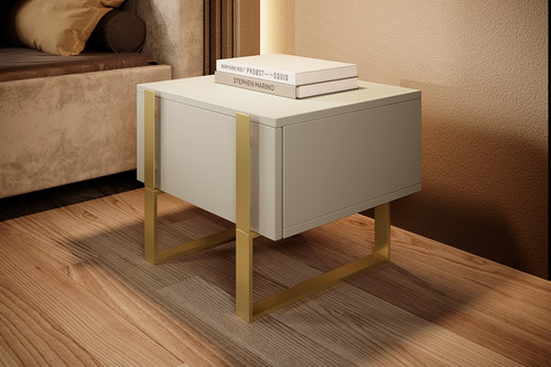 Nightstand Bedside Table Verica Set of 2, cashmere/gold legs
