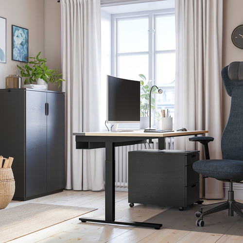 MITTZON Desk, birch veneer/black, 140x80 cm