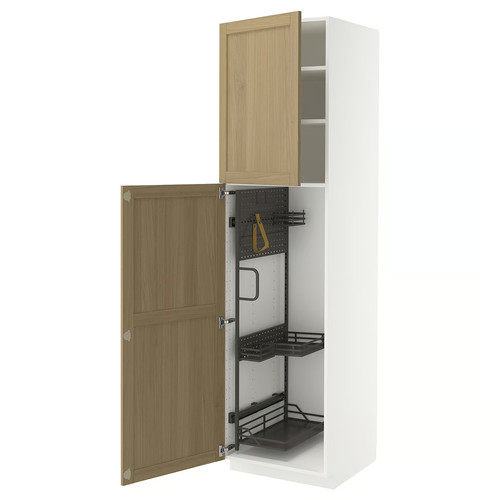 METOD High cabinet with cleaning interior, white/Forsbacka oak, 60x60x220 cm