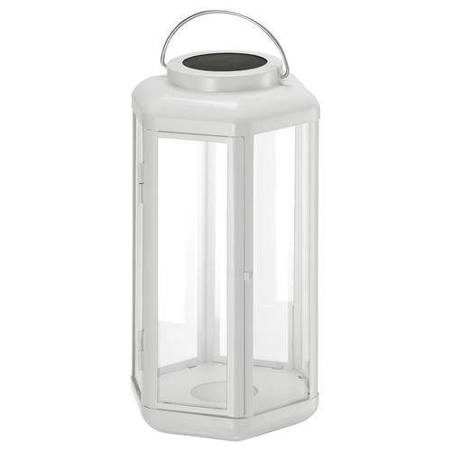SOLVINDEN LED solar-powered table lamp, lantern/white, 28 cm