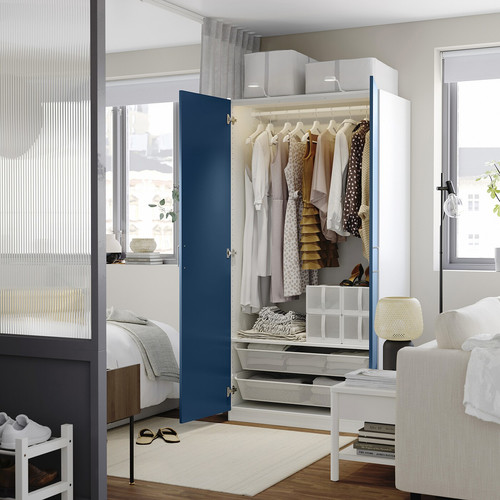 PAX / FYRUDDEN Wardrobe combination, white/blue, 100x60x201 cm