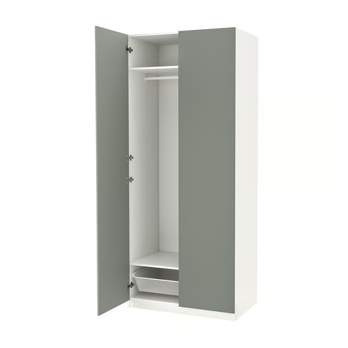 PAX / REINSVOLL Wardrobe, white/grey-green, 100x60x236 cm