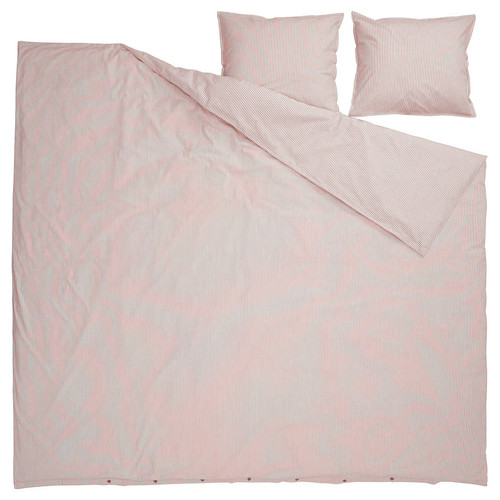 SOLFIBBLA Duvet cover and 2 pillowcases, white red/stripe, 200x200/50x60 cm