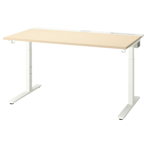 MITTZON Desk, birch veneer/white, 140x80 cm