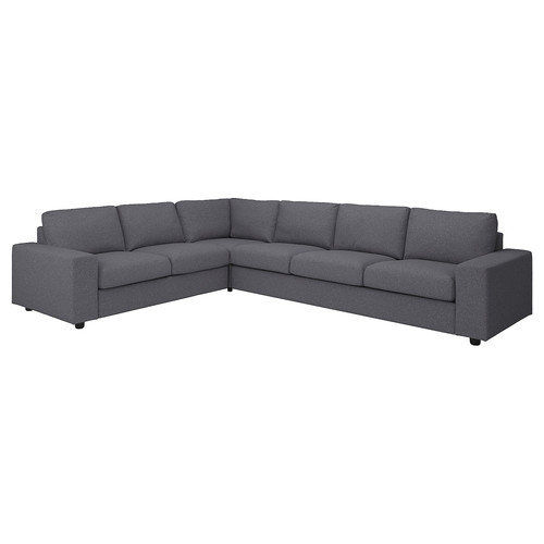 VIMLE Cover for corner sofa, 5-seat, with wide armrests/Gunnared medium grey