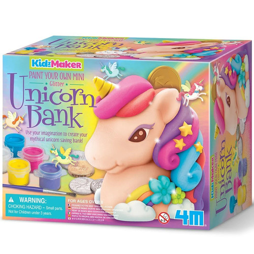 4M Kidz Maker Paint Your Own Mini Glitter Unicorn Bank 5+