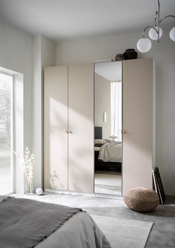 PAX / REINSVOLL/ÅHEIM Wardrobe combination, white/grey-beige mirror glass, 200x60x236 cm