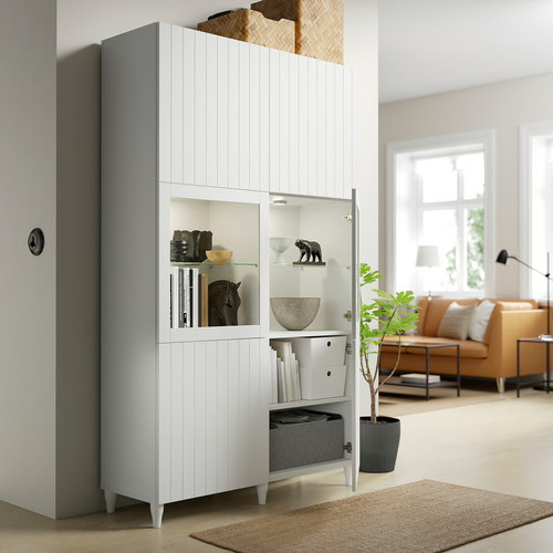 BESTÅ Storage combination w glass doors, white Sutterviken, Sindvik white clear glass, 120x42x202 cm