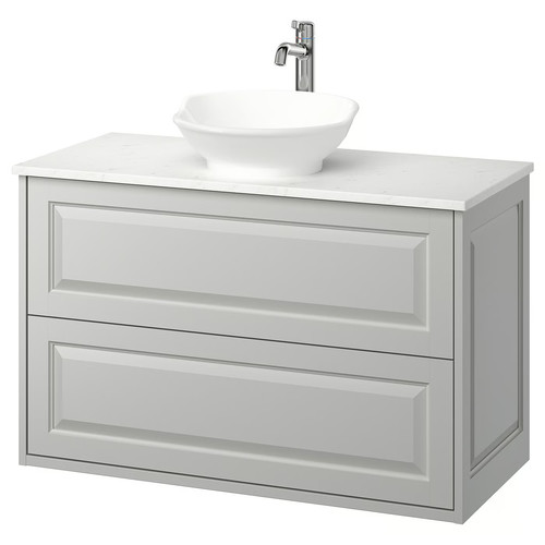TÄNNFORSEN/VÄSTERSJÖN Wash-stnd w drawers/wash-basin/tap, light grey/white marble effect, 102x49x79 cm