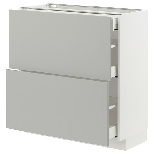 METOD / MAXIMERA Base cab with 2 fronts/3 drawers, white/Havstorp light grey, 80x37 cm