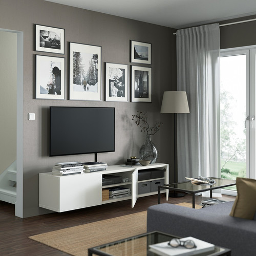 BESTÅ TV bench with doors, white/Laxviken white, 180x42x38 cm