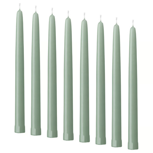 KLOKHET Unscented taper candle, light grey-green, 25 cm