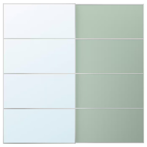 MEHAMN/AULI Pair of sliding doors, aluminium double sided/light green mirror glass, 200x201 cm