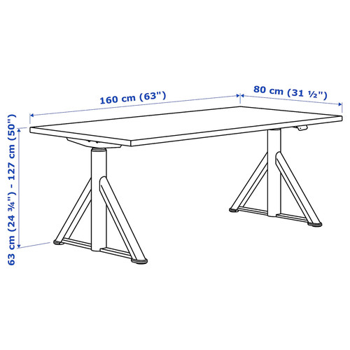 IDÅSEN Desk sit/stand, black/dark grey, 160x80 cm