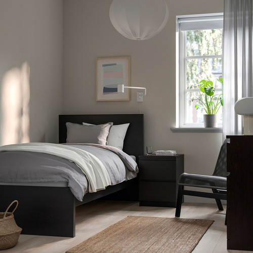 MALM Bed frame, high, black-brown/Lindbåden, 90x200 cm