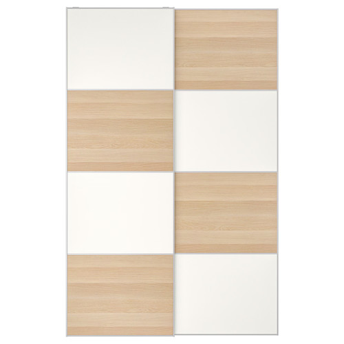 MEHAMN Pair of sliding doors, double sided/white stained oak effect white, 150x236 cm