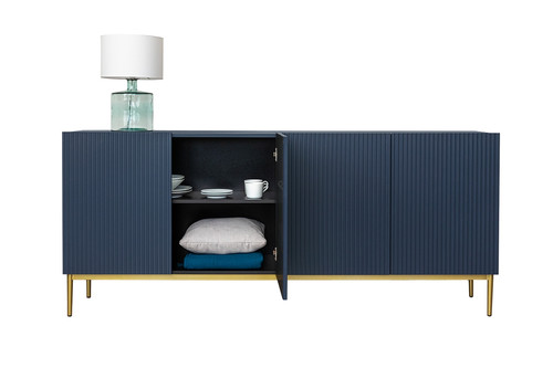 Four-Door Cabinet Nicole 200 cm, dark blue, gold legs