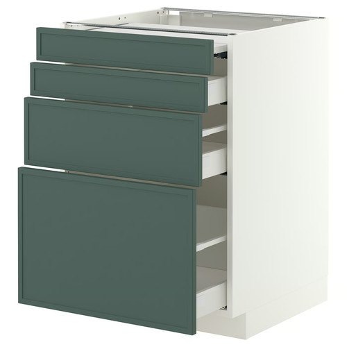 METOD/MAXIMERA Bc w pull-out work surface/3drw, white/Aspudden dark grey-green, 60x60 cm