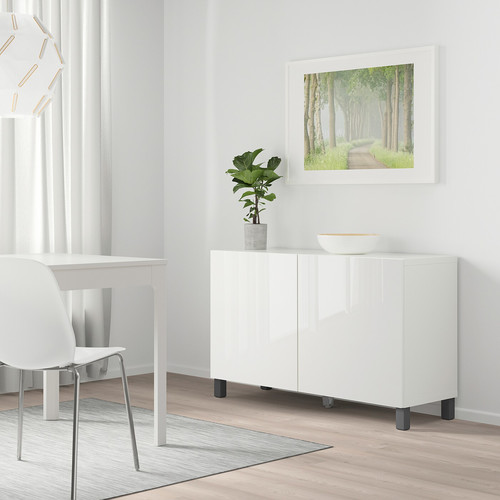 BESTÅ Storage combination with doors, white/Selsviken/Stubbarp dark grey, 120x40x74 cm