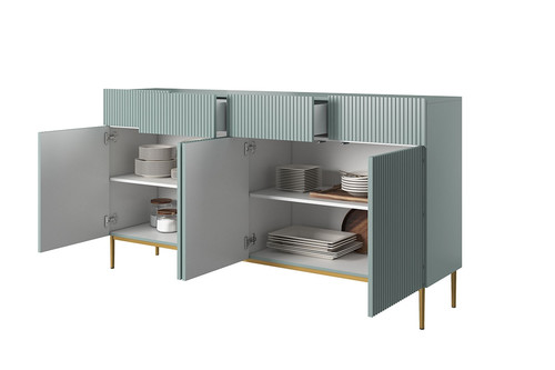 Cabinet with 4 Doors & 4 Drawers Nicole 200cm, sage, gold legs