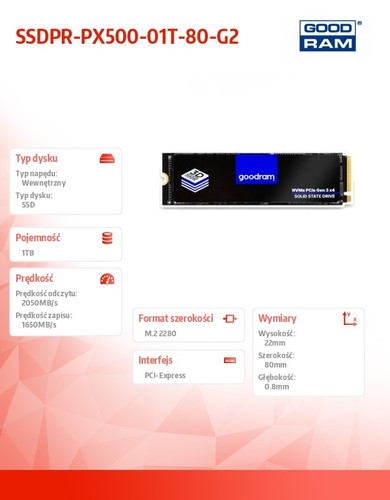 Goodram SSD PX500-G2 1TB M.2 PCIe 3x4 NVMe 2280