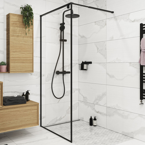 GoodHome Walk-in Shower Enclosure Ezili 100 cm, black/transparent