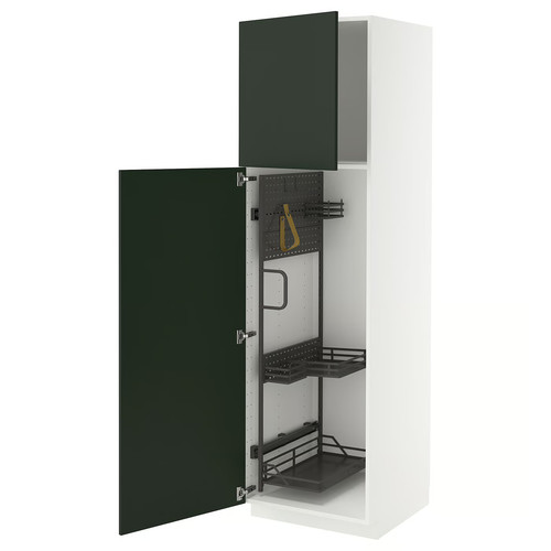 METOD High cabinet with cleaning interior, white/Havstorp deep green, 60x60x200 cm