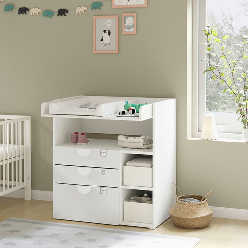 SMÅSTAD Changing table, white white/with 3 drawers, 90x79x100 cm