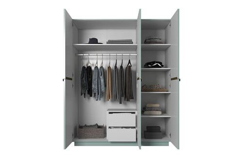 Wardrobe with Drawer Unit Nicole 150 cm, sage, gold handles