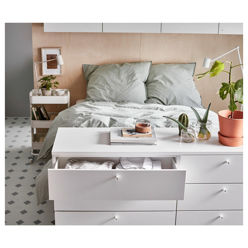 PLATSA Bed frame with 10 drawers, white, Fonnes, 140x200x103 cm