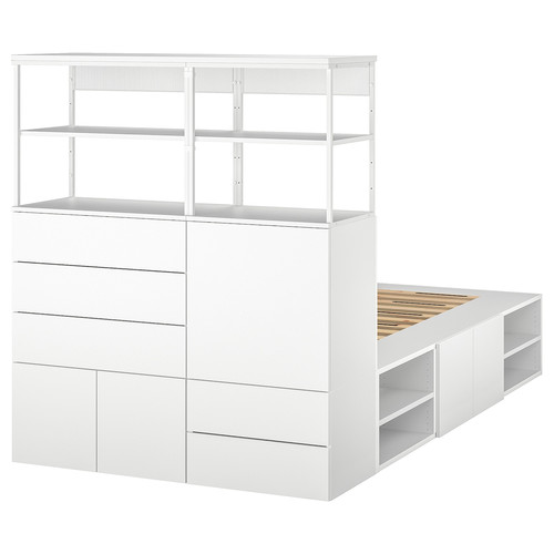 PLATSA Bed frame with 5 door+5 drawers, white/Fonnes white, 140x244x163 cm