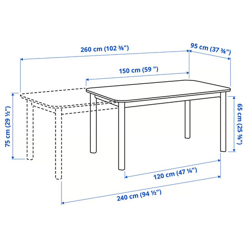 STRANDTORP / BERGMUND Table and 6 chairs, white/Orrsta light grey, 150/205/260 cm