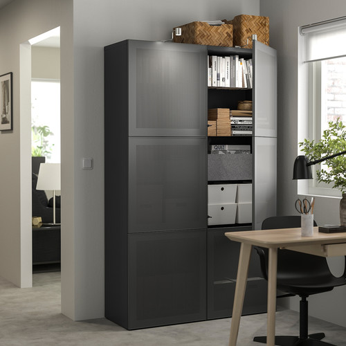 BESTÅ Storage combination with doors, dark grey/Mörtviken dark grey, 120x42x193 cm
