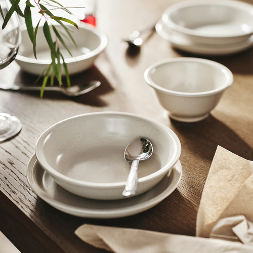 DAGGASTER Deep plate, dotted/light beige, 19 cm
