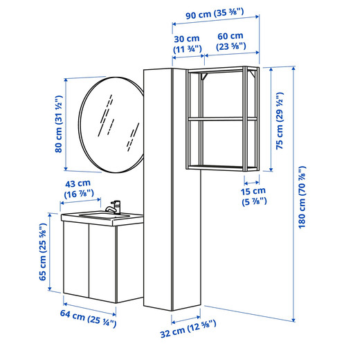 ENHET Bathroom, anthracite/grey frame, 64x43x65 cm