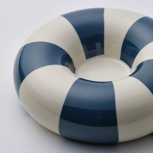 TRÄDSTAM Tealight holder, dark blue/white, 4 cm