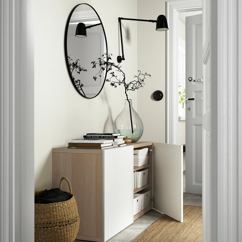 BESTÅ Storage combination with doors, white stained oak effect/Laxviken white, 120x42x65 cm